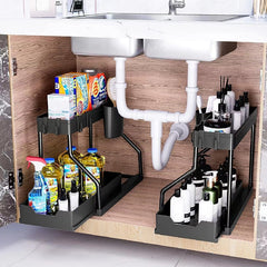 L-Shaped Sliding Under Sink Organizer 2-Tier