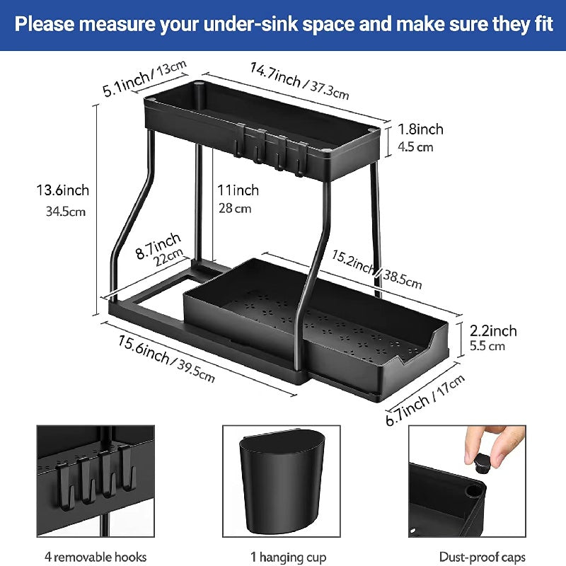 L-Shaped Sliding Under Sink Organizer 2-Tier