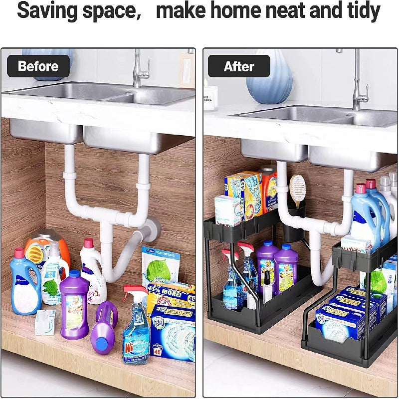L-Shaped Sliding Under Sink Organizer 2-Tier