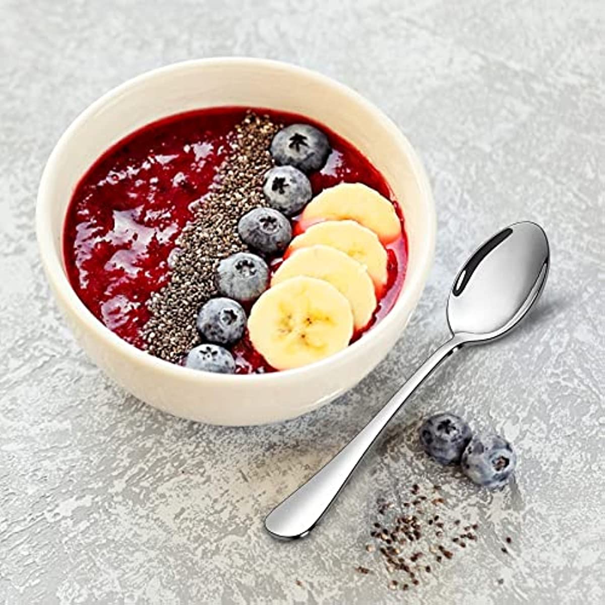 12pcs Stainless Steel Teaspoon Set - 7in Dessert Spoon, Mirror Polished