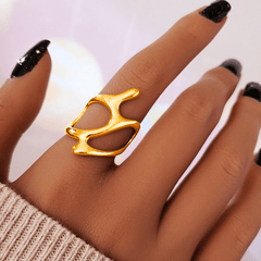 Irregular Geometric Metal Texture Ring for Street Snap