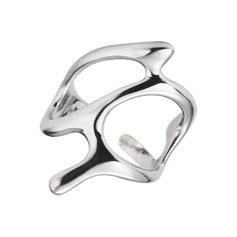 Irregular Geometric Metal Texture Ring for Street Snap