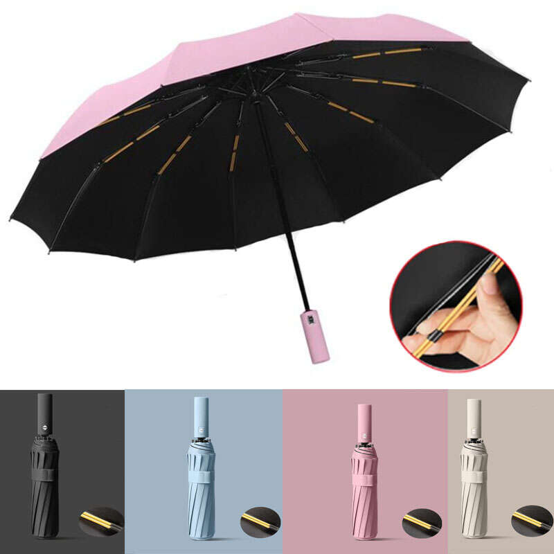 12 Ribs Auto Open Close Umbrella Large Rain or Shine Windproof Sunshade