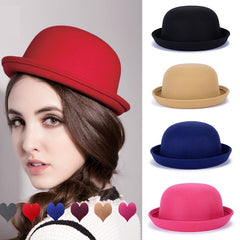 Vintage Rolled Brim Fedora Cap Lightweight Solid Jazz Hat For Women