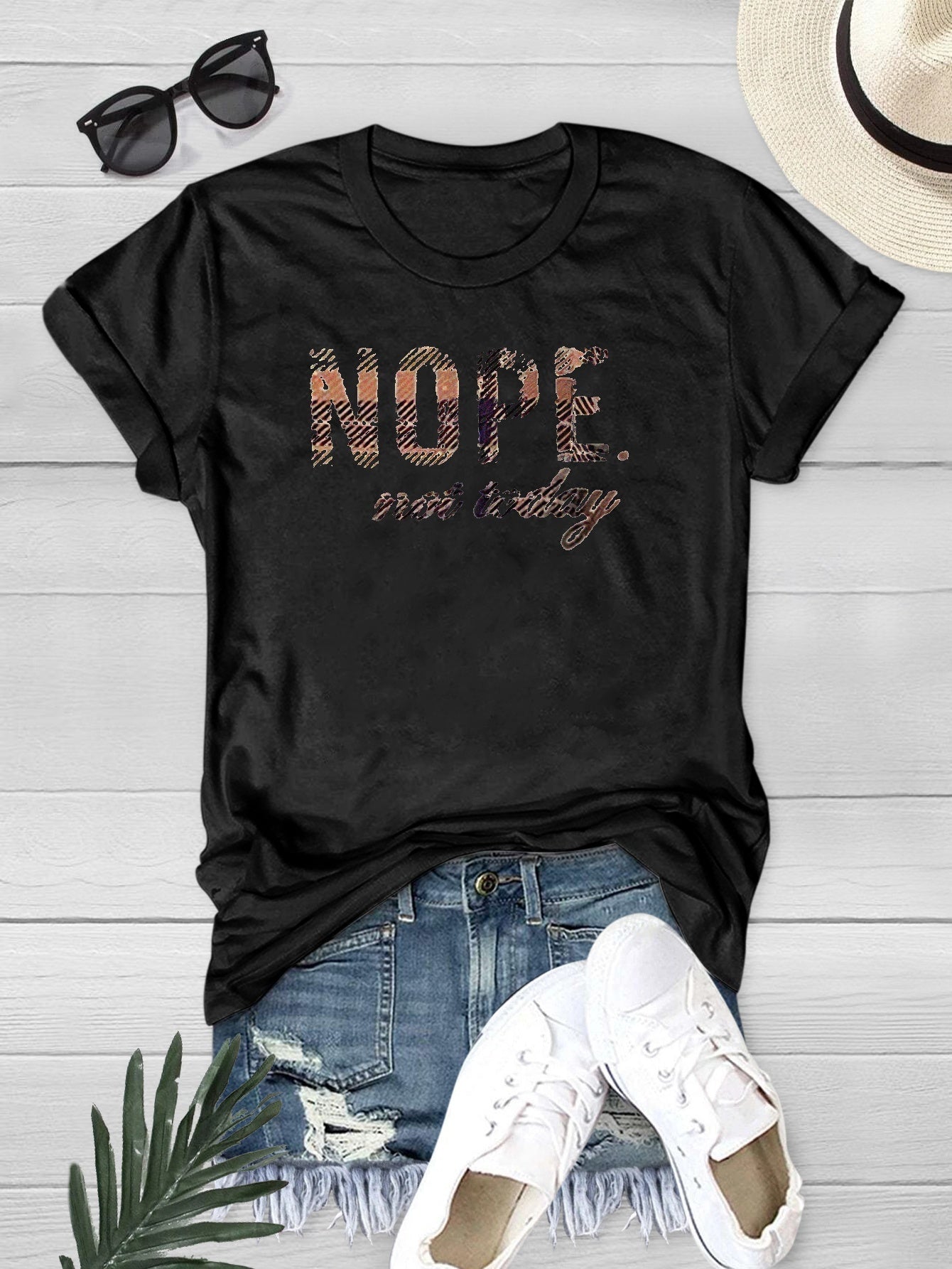 Summer Letter NOPE Graphic Tee Short Sleeves Casual Tops Women's Tops