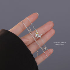 Colorful Zircon Butterfly Double Layer Bracelet - 925 Sterling Silver