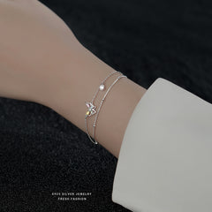Colorful Zircon Butterfly Double Layer Bracelet - 925 Sterling Silver