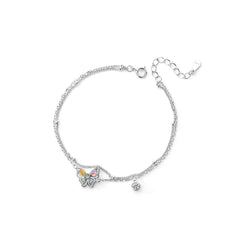 Colorful Zircon Butterfly Double Layer Bracelet - 925 Sterling Silver
