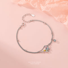 Colorful Zircon Butterfly Double Layer Bracelet - 925 Sterling Silver