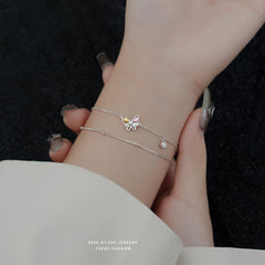 Colorful Zircon Butterfly Double Layer Bracelet - 925 Sterling Silver