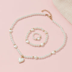 3pcs Sweet Heart Faux Pearl Jewelry Set for Girls