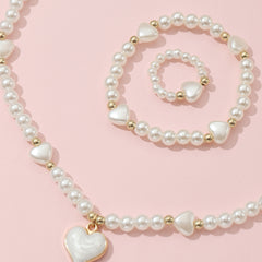 3pcs Sweet Heart Faux Pearl Jewelry Set for Girls
