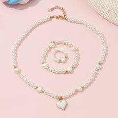 3pcs Sweet Heart Faux Pearl Jewelry Set for Girls