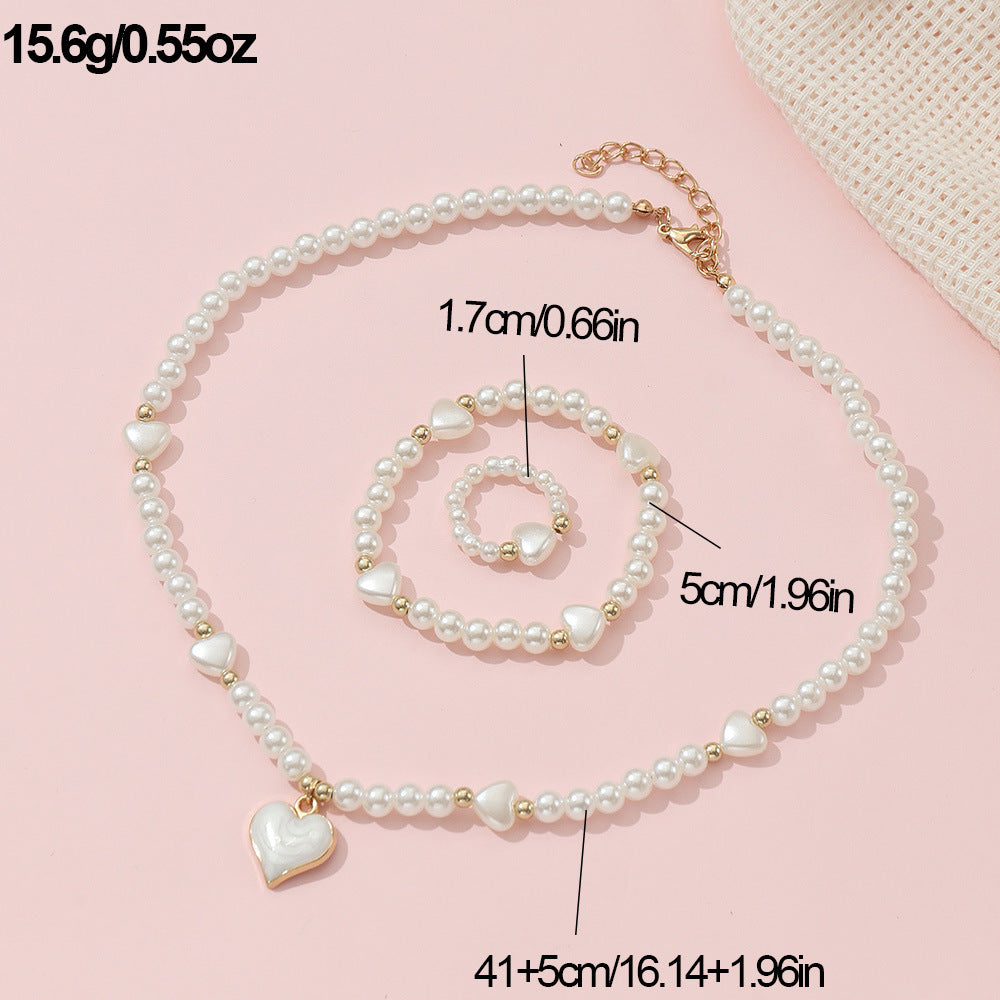 3pcs Sweet Heart Faux Pearl Jewelry Set for Girls