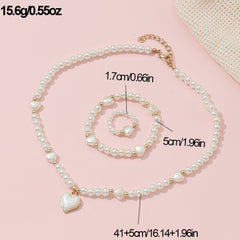 3pcs Sweet Heart Faux Pearl Jewelry Set for Girls