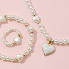 3pcs Sweet Heart Faux Pearl Jewelry Set for Girls
