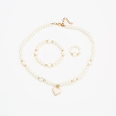 3pcs Sweet Heart Faux Pearl Jewelry Set for Girls
