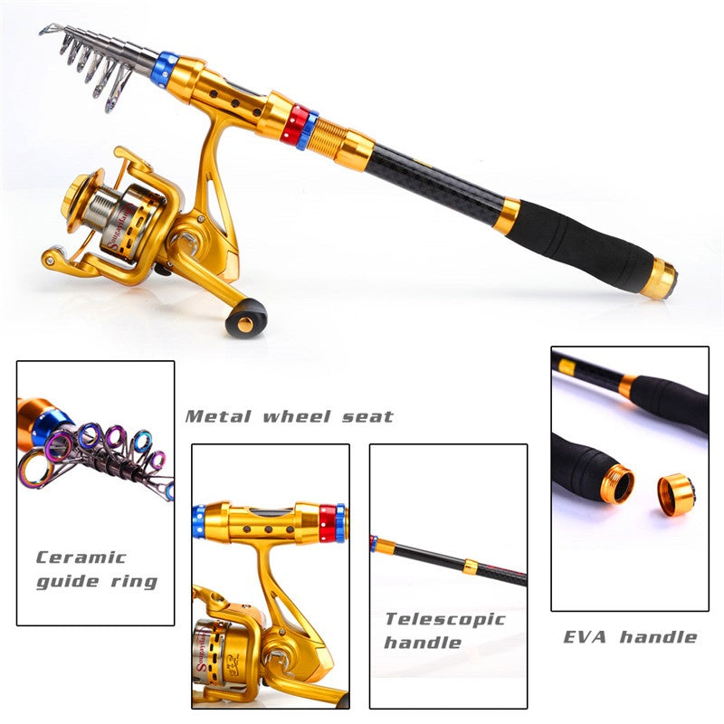 Carbon Telescopic Fishing Rod & Spinning Reel Set for Travel Fishing