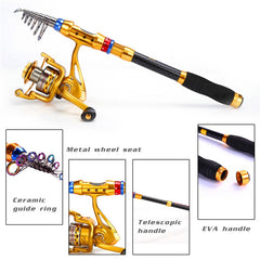 Carbon Telescopic Fishing Rod & Spinning Reel Set for Travel Fishing