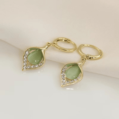 Leaf Drop Earrings Cat Eye Stone Earrings Girls Accessories