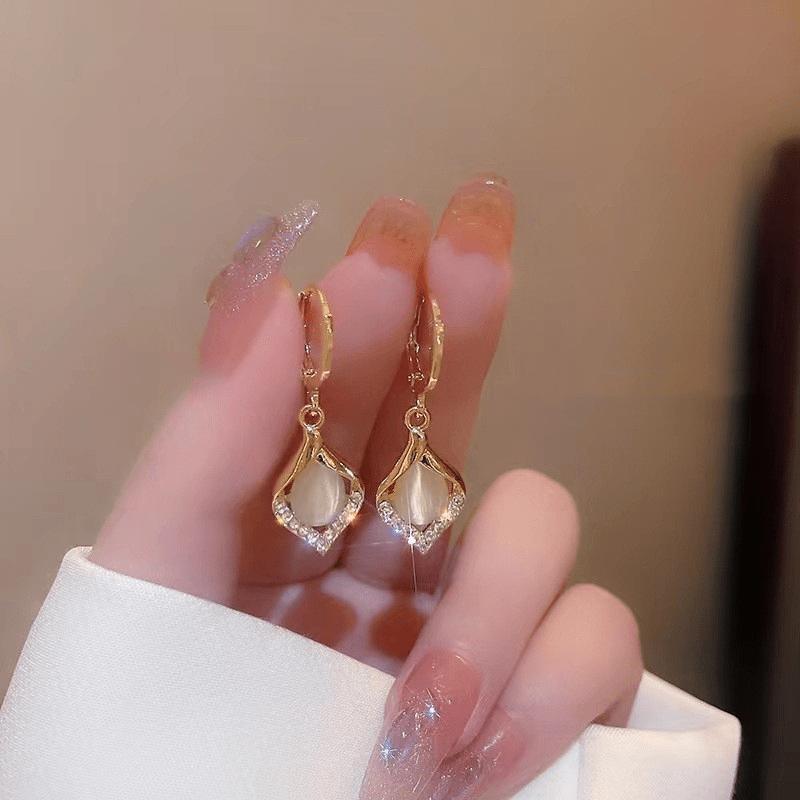 Leaf Drop Earrings Cat Eye Stone Earrings Girls Accessories