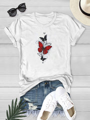 Butterfly Print T-shirt Women's Short Sleeve Summer Top