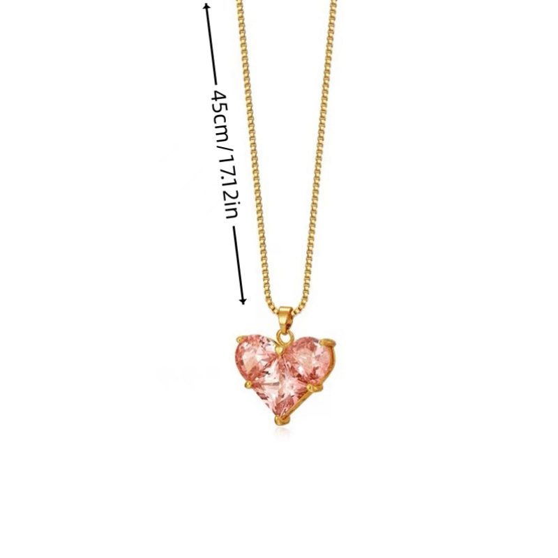 Pink Faux Crystal Heart Charm Necklace for Women Girls