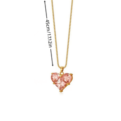 Pink Faux Crystal Heart Charm Necklace for Women Girls