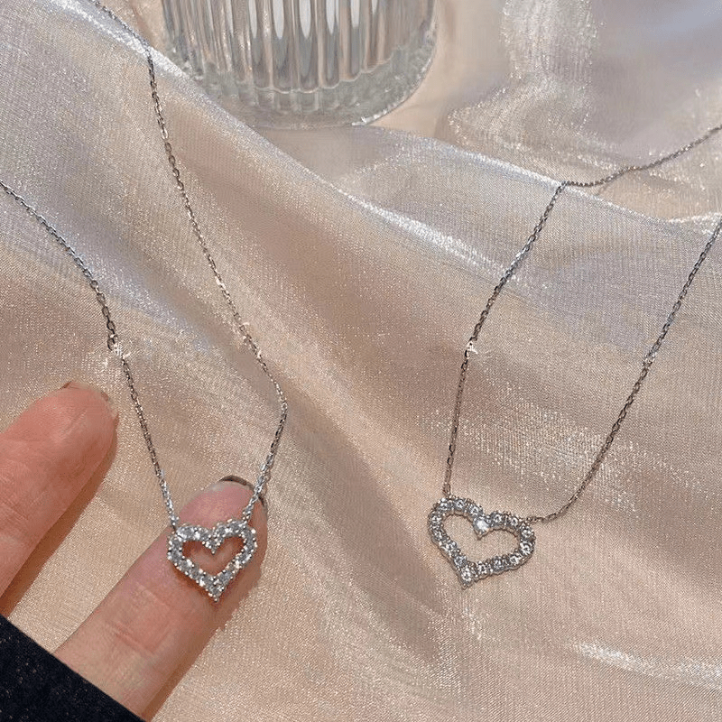 Heart Pendant Necklace Faux Diamond Collar Chain Necklace for Girl Daughter