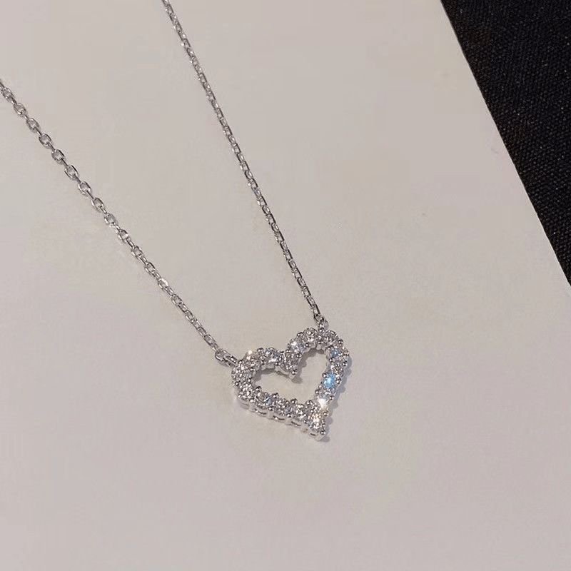 Heart Pendant Necklace Faux Diamond Collar Chain Necklace for Girl Daughter