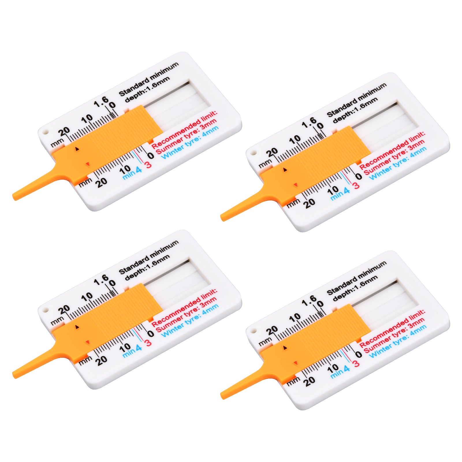 4pcs Tire Tread Depth Gauge 0-20mm Car Motorcycle Measurement Tool