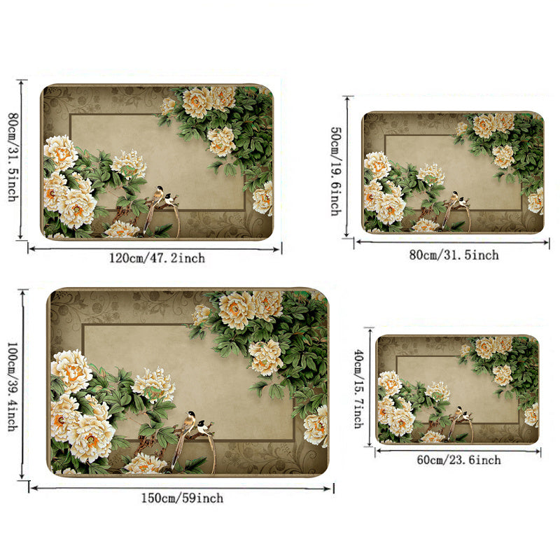 Flower Print Mat Wooden Background Home Decor