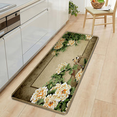 Flower Print Mat Wooden Background Home Decor