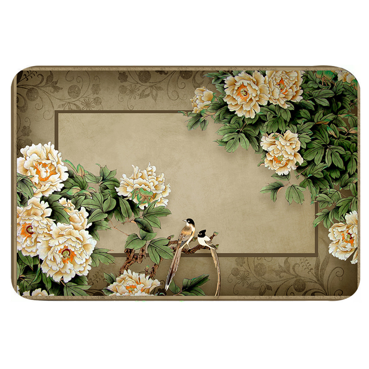 Flower Print Mat Wooden Background Home Decor