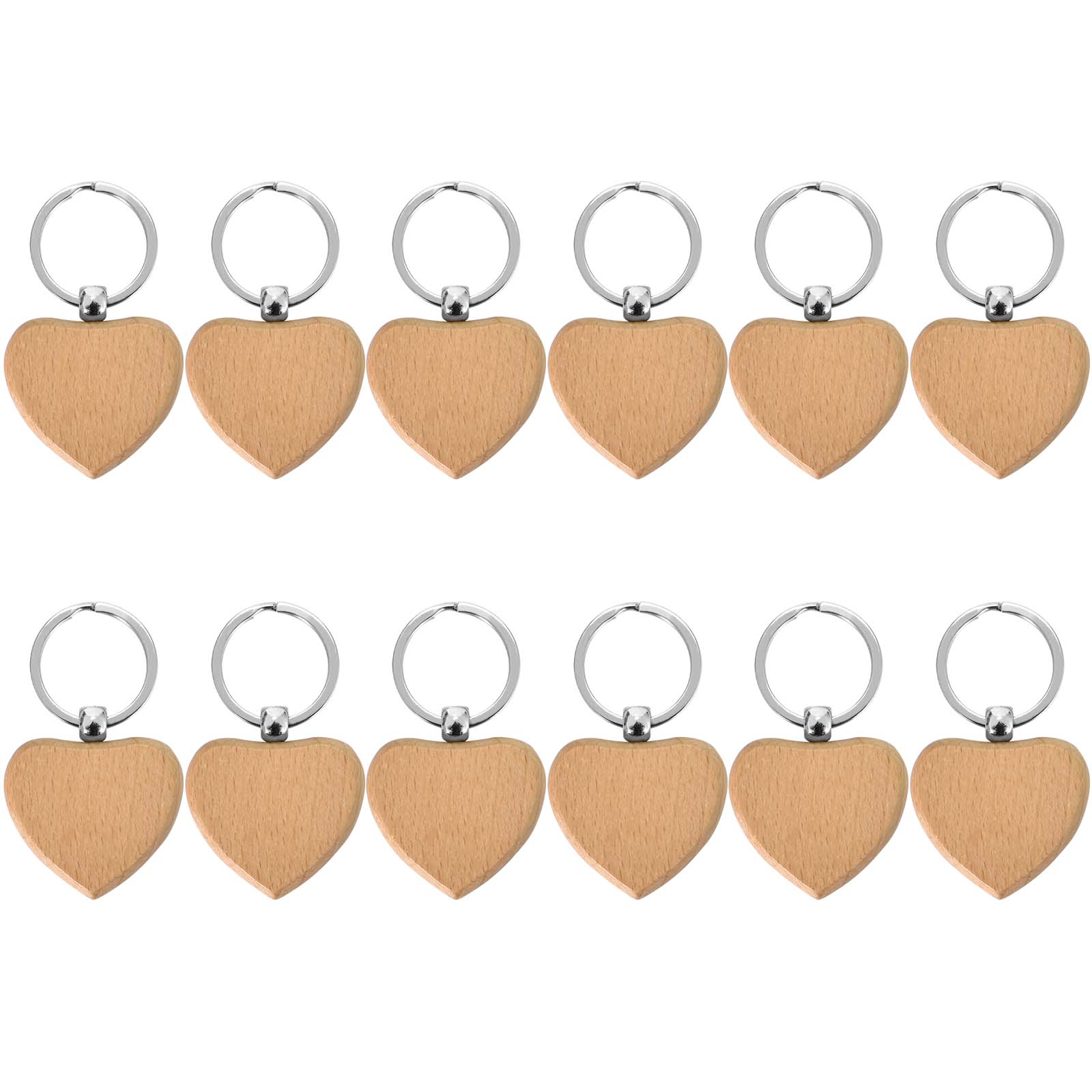 12pcs Heart Wooden Key Chain DIY Christmas Ornaments