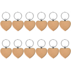 12pcs Heart Wooden Key Chain DIY Christmas Ornaments