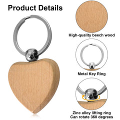 12pcs Heart Wooden Key Chain DIY Christmas Ornaments