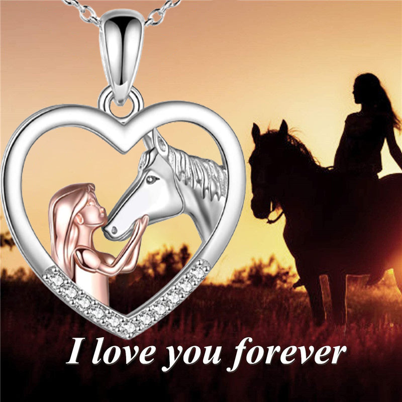 Girl's To My Granddaughter Girl And Horse Heart Pendant Necklace Card Jewelry