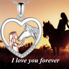 Girl's To My Granddaughter Girl And Horse Heart Pendant Necklace Card Jewelry