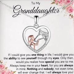 Girl's To My Granddaughter Girl And Horse Heart Pendant Necklace Card Jewelry