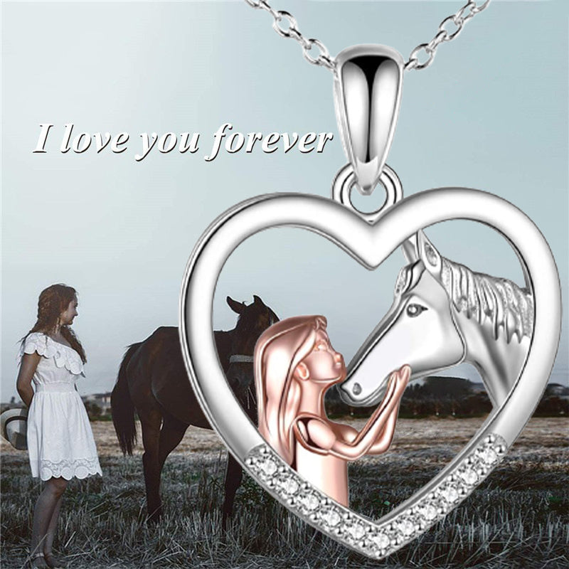 Girl's To My Granddaughter Girl And Horse Heart Pendant Necklace Card Jewelry