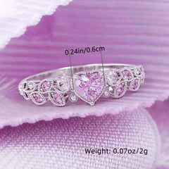 Silver Plated Heart Zircon Ring with Shining Leaves