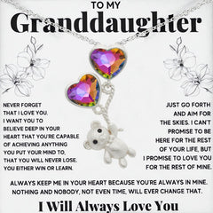 Granddaughter Message Necklace with Cartoon Bear Pendant & Card