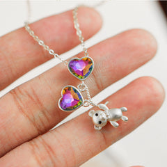 Granddaughter Message Necklace with Cartoon Bear Pendant & Card