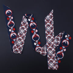 Geometric Print Skinny Scarf Long Ribbon Neckerchief Satin