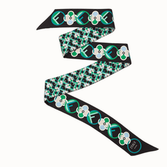 Geometric Print Skinny Scarf Long Ribbon Neckerchief Satin