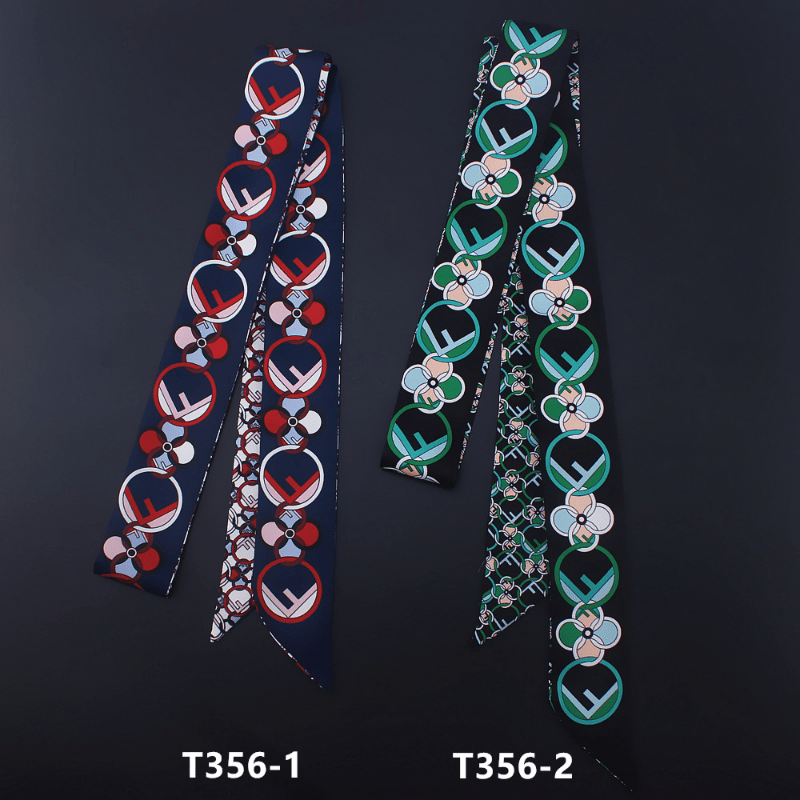 Geometric Print Skinny Scarf Long Ribbon Neckerchief Satin