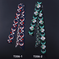 Geometric Print Skinny Scarf Long Ribbon Neckerchief Satin