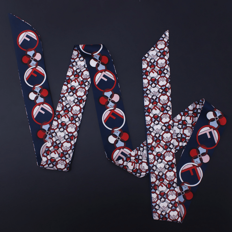 Geometric Print Skinny Scarf Long Ribbon Neckerchief Satin