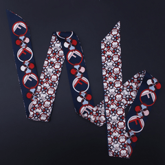 Geometric Print Skinny Scarf Long Ribbon Neckerchief Satin